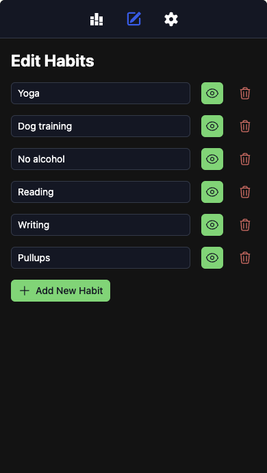 Screenshot of habit configuration page
