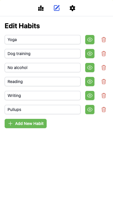 Screenshot of habit configuration page